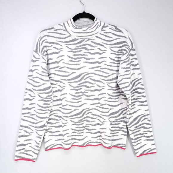 Anthropologie Lizzie Mock Neck Sweater Size Small White & Gray Zebra Pattern - Picture 1 of 8